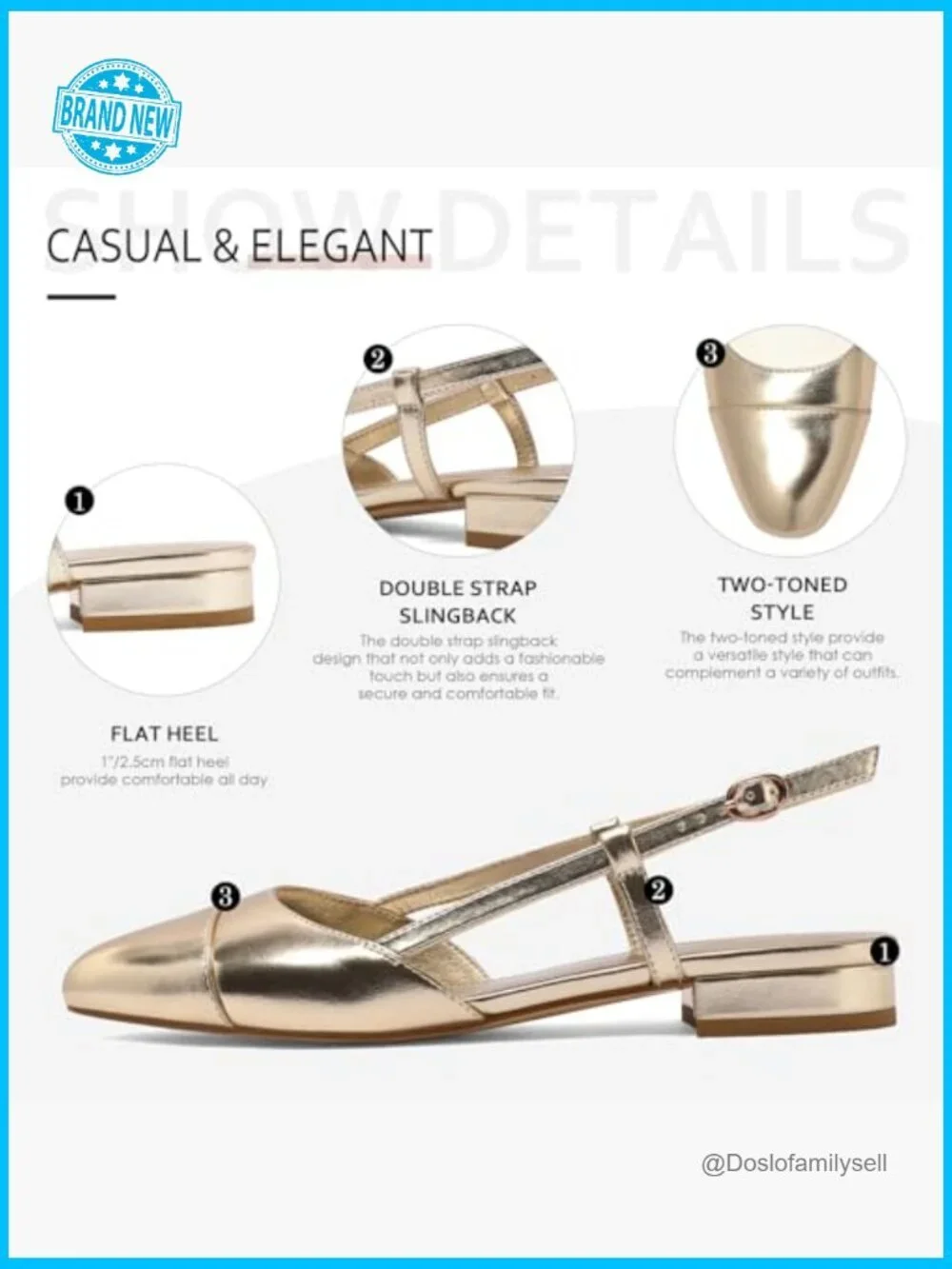 Slingback Flats Elegant Dressy Block Heel Double Strap Classic Comfortable